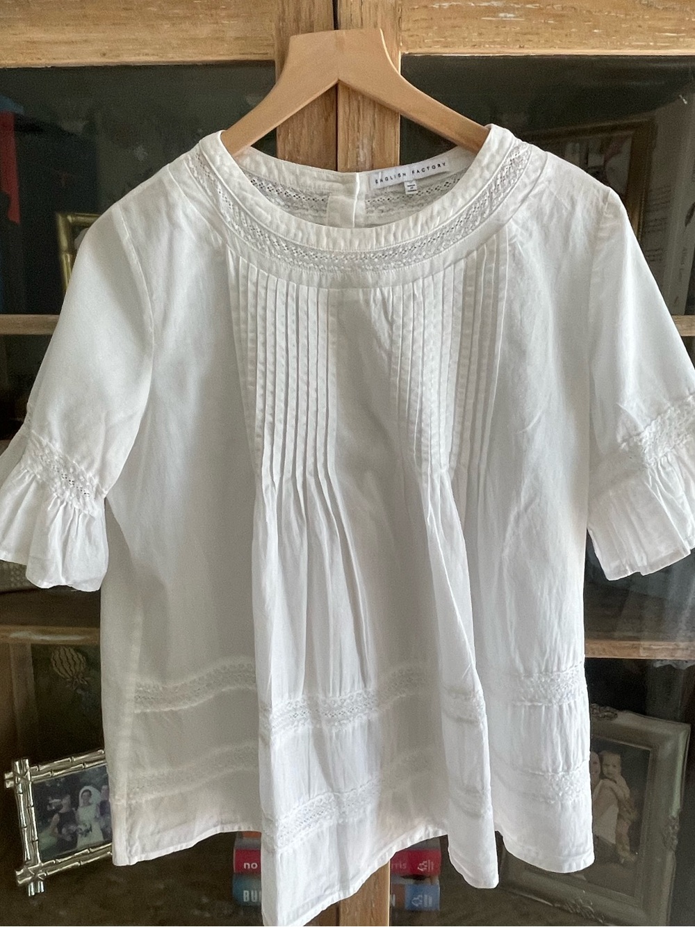English Factory White Lace Pintuck Blouse